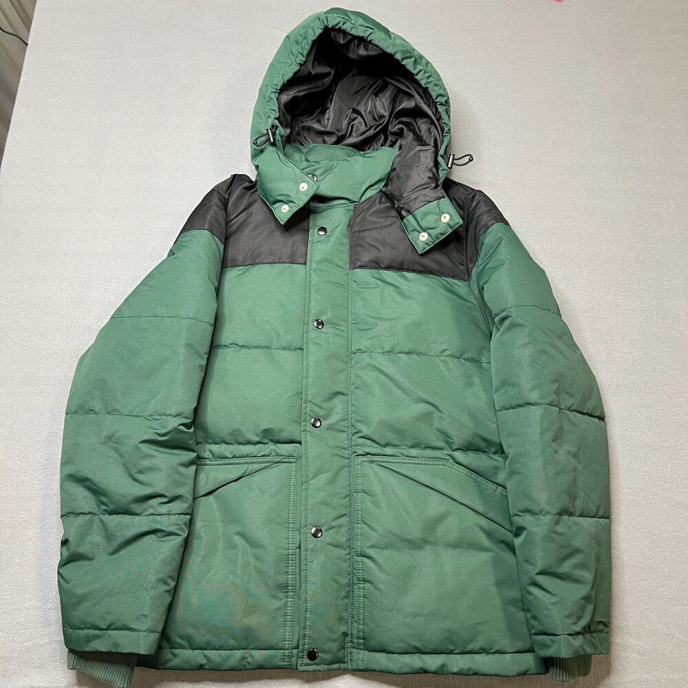 Gap Coldcontrol Max Puffer Jacket Men's L Green Black Hooded Outdoor Snap Front